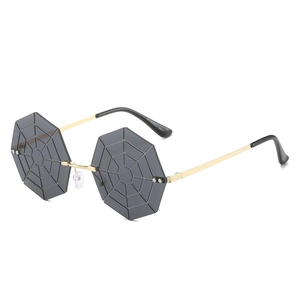 Fashionable rimless spider web sunglasses with grey lenses and gold metal frames