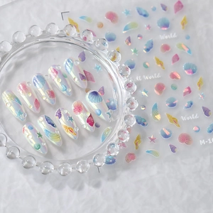 Dimensional Relief Nail Art Stickers Ocean Shell Starfish Theme Holographic Laser Adhesive Decals DIY Manicure For Women