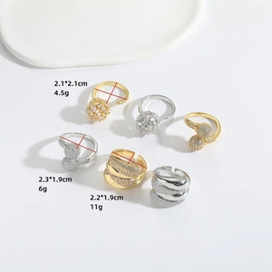 Chic vintage open rings set in gold and silver finish with pave zircon and wavy texture