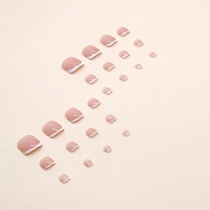 Simple light pink and white French press-on toe nails set with 24 various sizes