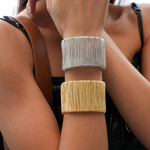 Wide Cuff Bracelet Multi-layer Alloy Wire Wrapped Geometric Line Open Adjustable Bangle Fashion Jewelry For Women