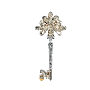 Sparkly champagne gold sequined key ornament for festive Christmas tree decoration