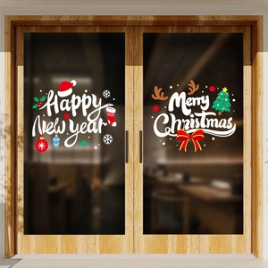 Christmas Window Stickers Happy New Year Glass Decals Static Cling PVC Double Sided Holiday Home Decoration