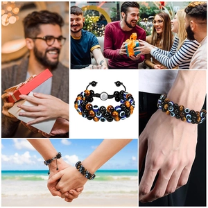 Three-layer adjustable 8mm evil eye bracelet with natural tiger eye stones in gift setup