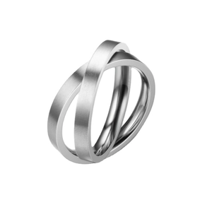 Minimalist titanium steel double intertwined ring with brushed silver finish for couples