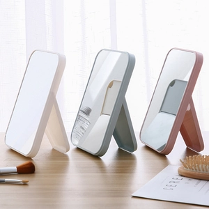 Desktop Makeup Mirror Portable Folding Vanity Mirror With Plastic Frame Adjustable Stand For Travel Bedroom Home