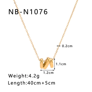 Detailed size specifications for 18K gold plated hollow N pendant necklace NB-N1076