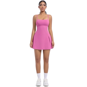 Pink athletic tennis dress with camisole straps and side slit detail for fitness