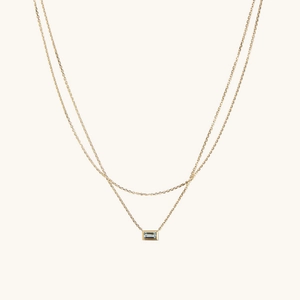Double Layer Stainless Steel Necklace With Geometric Square Cubic Zirconia Pendant Minimalist Gold Plated Clavicle Chain