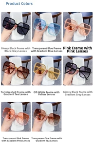 Matrix showing 8 stylish square frame sunglasses in assorted solid and gradient colors