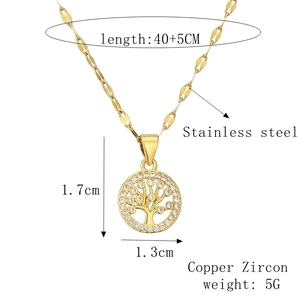 Detailed specs of golden tree of life pendant necklace with length and weight metrics