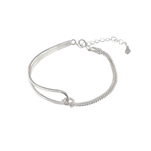 Elegant S925 silver knotted double-tube chain bracelet with adjustable link for women