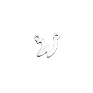 Polished silver stainless steel W letter pendant with double holes for DIY jewelry making