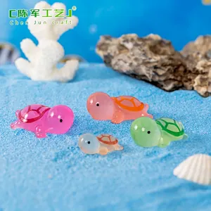 Luminous turtle resin figurines in four colors for micro landscape and fish tank decor