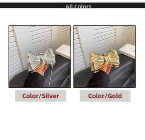 Chic acrylic bow-knot mini mirror clutch bags in polished silver and gold metallic finish