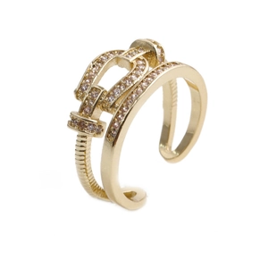 Fashion Double Layer Open Ring Gold Plated Copper Horseshoe Clasp Micro Set Zircon Adjustable Elegant Jewelry Women