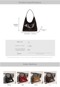 Detailed size specifications and color comparison of large PU leather tote bag with measurements