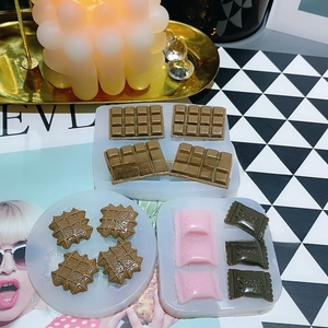 Silicone mold featuring 12-grid chocolate bar and waffle shapes for DIY crafts