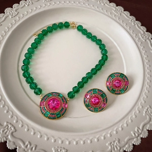Retro French Court Style Jewelry Necklace And Earrings Alloy Rhinestone With 925 Sterling Silver Earring Post For Women