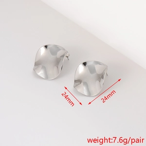 Textured silver stainless steel irregular wavy flower stud earrings 24mm size