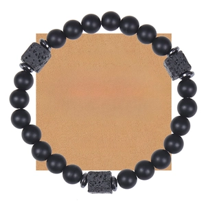 Matte black stone beads and lava rock bracelet for men on a bonus son message card