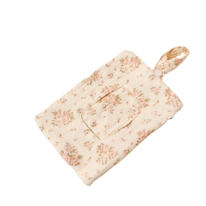 Floral cotton baby crib organizer bag for wet wipes with hanging strap and zipper