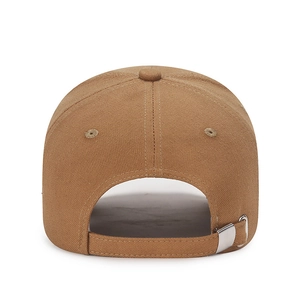 Unisex cotton baseball cap in khaki with an adjustable silver metal buckle back view