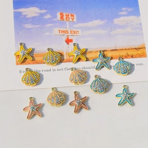 Colorful starfish and shell pendants in rhinestone alloy for DIY jewelry making