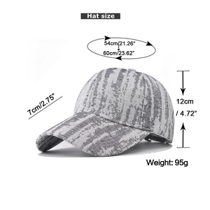 Detailed view of checkered baseball cap with adjustable strap and dimension markers