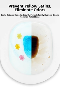 Visual comparison showing flower toilet gel gel preventing stains and removing odors effectively