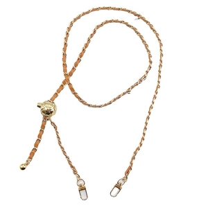 Adjustable gold metal and brown leather crossbody chain strap with ball charm for phone case