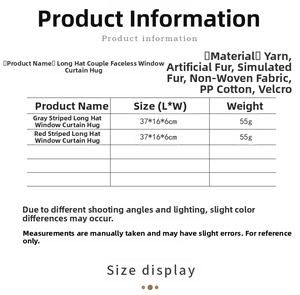 Detailed size specifications for red and gray striped Christmas gnome curtain tiebacks