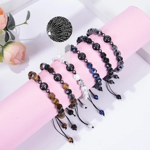 Adjustable tiger eye bead bracelet with projection stone showing 100 languages for women