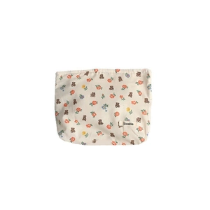 Floral cotton cosmetic bag featuring vintage brown bears and orange flowers for women