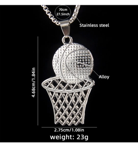 Detail showing dimensions of the basketball hoop pendant with stainless steel chain