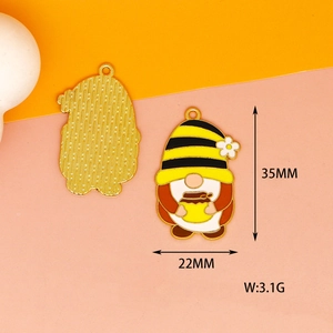 Front and back macro view of colorful bee gnome alloy charms for DIY necklaces