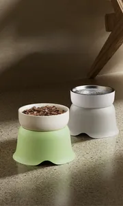 Detail of elevated dual pet bowls with ceramic bowls and a stable anti-slip base