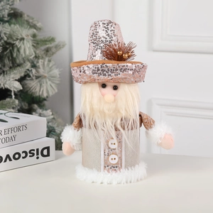 Babbo Natale decorativo con paillettes oro rosa e barba per decoro natalizio