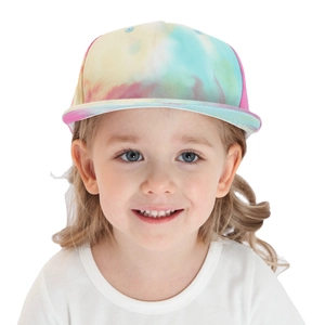 Kids colorful tie-dye flat brim baseball cap with vibrant gradient hues for boys and girls