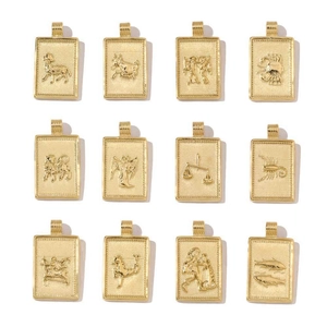 Zodiac Constellation Charms Pendants Stainless Steel Gold Plated Rectangular Tag For Jewelry Making Findings