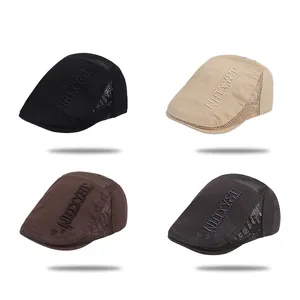 Breathable Mesh Forward Hat Cotton Retro Beret With Letter Embroidery Sunshade Adjustable Ivy Cap For Men Women Fashion