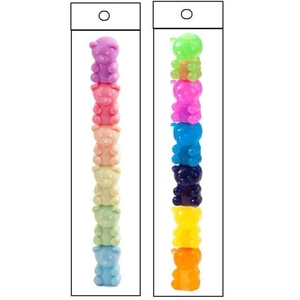 Macro shot of colorful bear-shaped building blocks in pastel and translucent colors