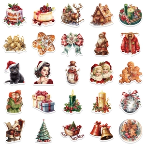 Vintage Christmas watercolor stickers set for DIY scrapbooking and holiday party decoration