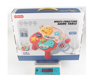 Detail view of 2-in-1 baby walker game table packaging weighing 894.6g for 18+ months