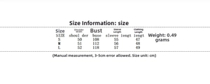 Detailed size chart for women winter short jacket showing shoulder, bust, and sleeve length
