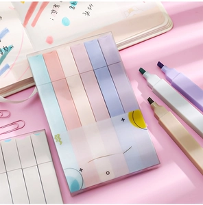 Detail view of 6 Morandi color highlighters with soft tips in a clear storage case