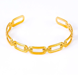 Bracelet Ouvert Chic Maillons Trombone Géométriques pour Femmes Jonc en Acier Titane Minimaliste Plaqué Or Bijoux de Mode Cadeau