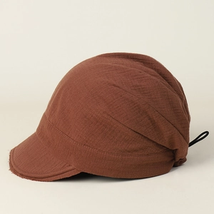 Women Cotton Newsboy Cap Pleated Adjustable Drawstring Short Brim Breathable Retro Japanese Style Beret Hat