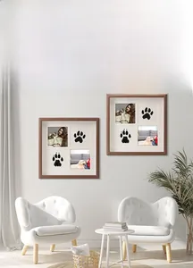 Détail du cadre en bois pour empreinte d'animal avec quatre cases au style moderne