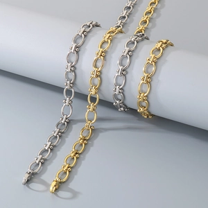 Necklace And Bracelet 18K Gold Plated Stainless Steel Round Cuban Chain Oval Links Beads Hip Hop Jewelry For Men Women